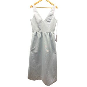 Amsale Jacqueline Dress Women’s 14 Ice Blue Faille V Neck Sleeveless‎ Midi NWT